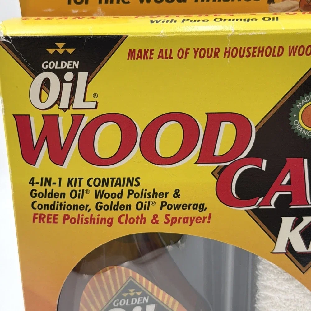 Rare Golden Oil Wood Care Kit Polisher & Conditioner Power Rag As Seen On TV